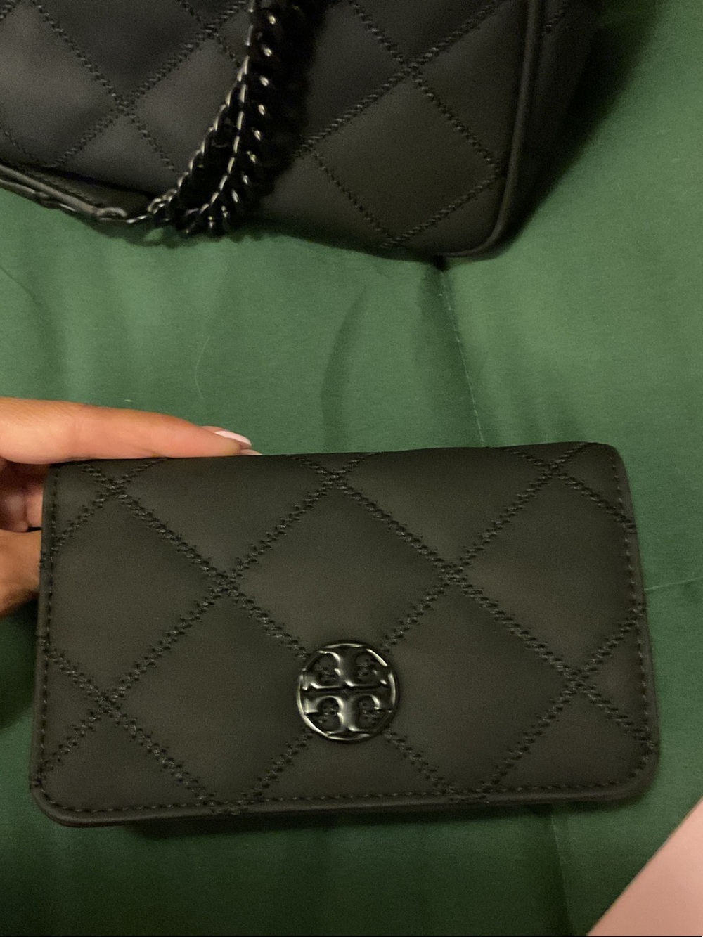 Tory Burch Black Quilted Flap Shoulder Bag with Matching Wallet - Picture 3 of 4